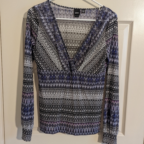 2/$20 Esprit Long Sleeve Patterned Sheer Blouse Size Large - Picture 10 of 10